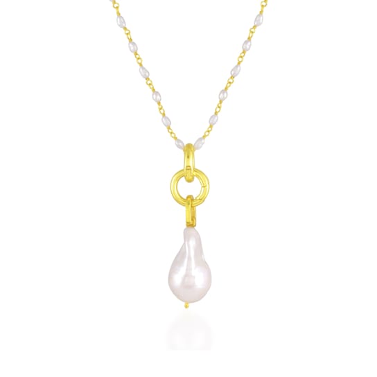 Baroque Pearl Charm Beaded Necklace (Gold Vermeil)