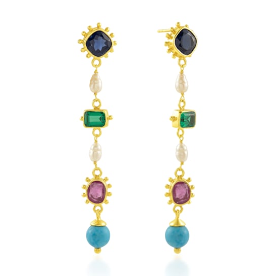 Multi Colour Gems Stones Danglers (Water Resistance Premium Plating)
