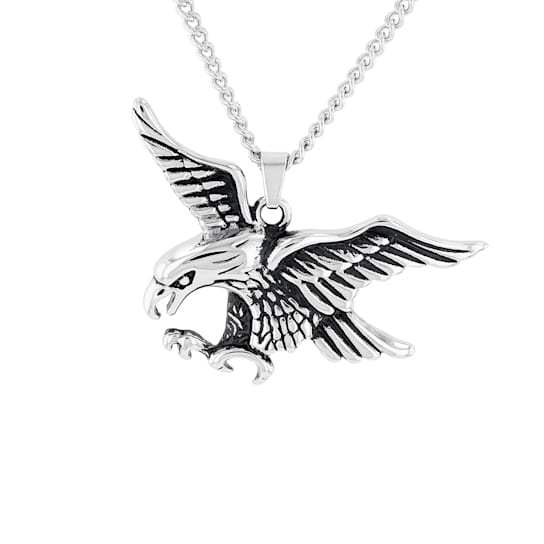 Stainless Steel American Eagle Pendant With Curb Chain