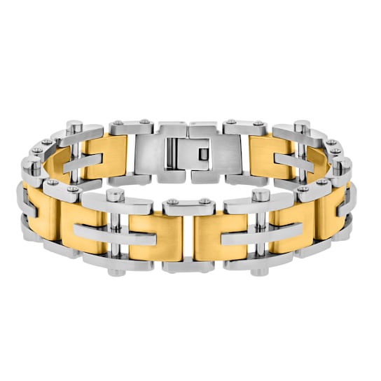 Stainless Steel With Yellow Ion Plated Rivet Bracelet