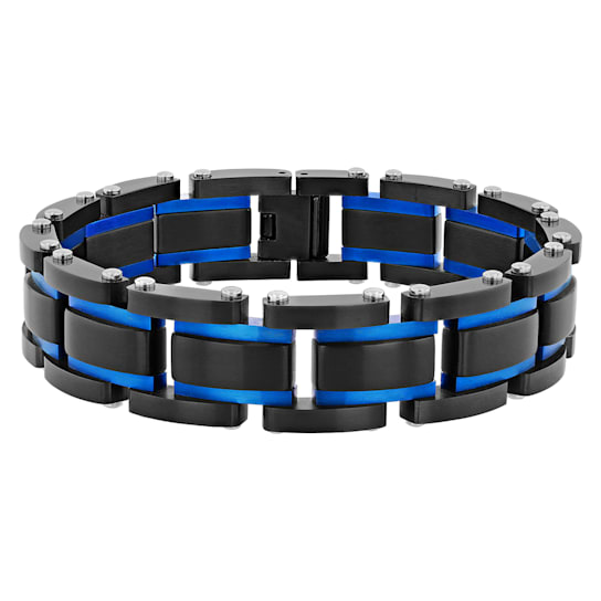 Men's Stainless Steel Black and Blue Bracelet