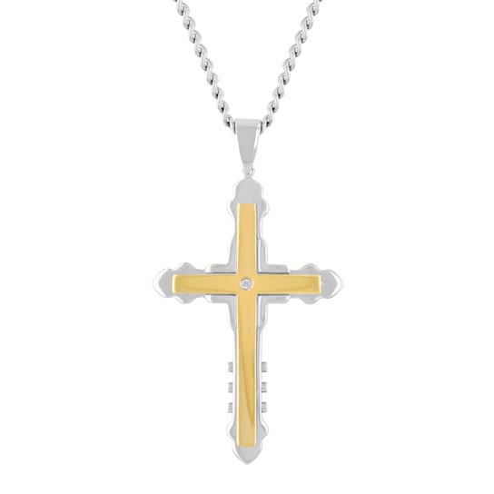 Diamond Accent Two-Tone Stainless Steel Cross Pendant