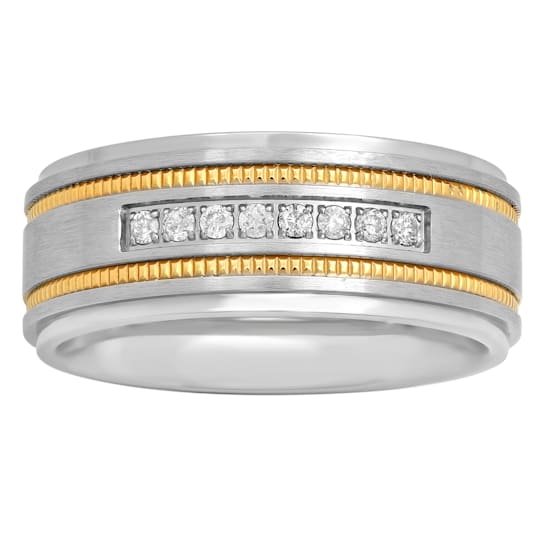 0.15CTW Diamond Stainless Steel and Yellow IP Band