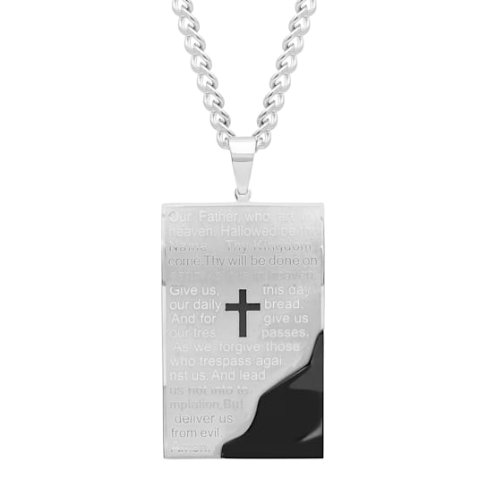Stainless Steel with Black IP Lord's Prayer Tablet