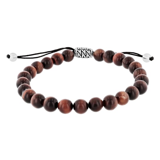 Red Tiger Eye Bead & Stainless Steel Bolo Bracelet