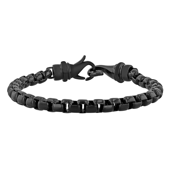 Stainless Steel Black Ion Plated Box Link Bracelet