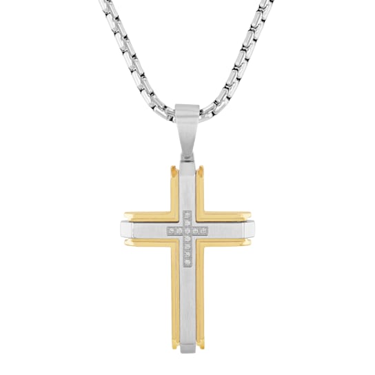 0.10CTW Stainless Steel with Yellow IP Cross