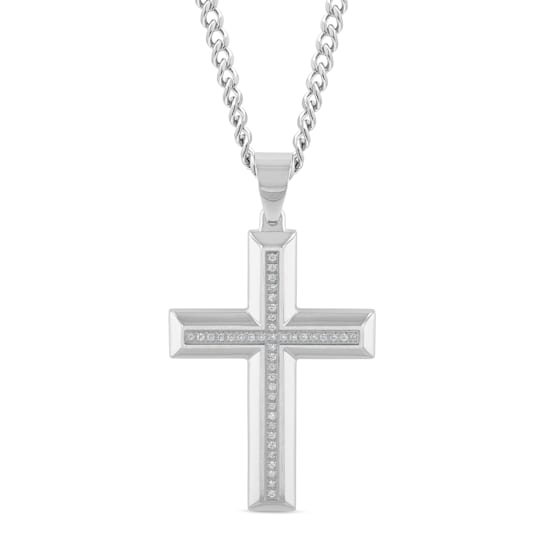 White Diamond Stainless Steel Cross With Chain .25ctw