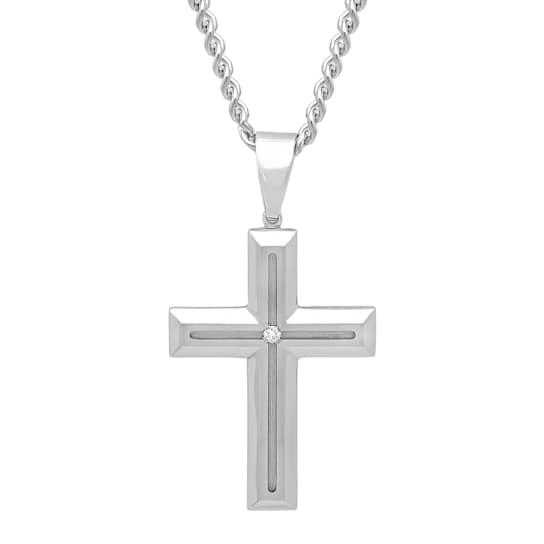 Diamond Accent Stainless Steel Cross Pendant