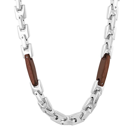 Stainless Steel Brown Ion Plated Tag Chain Necklace