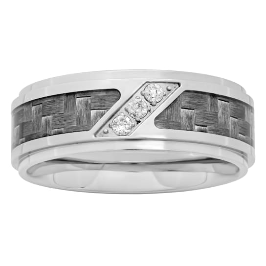 0.07CTW Diamond Stainless Steel Carbon Fiber Band