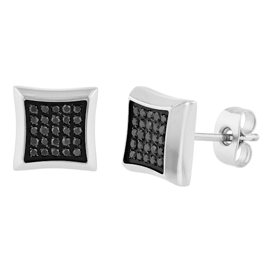 1/4CTW BLACK DIAMOND & STAINLESS STEEL EARRINGS