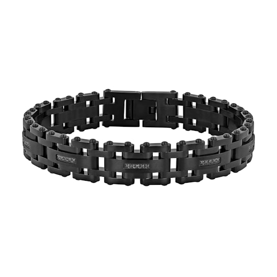 Stainless Steel Black Ion Plated Black Diamond Bracelet 1/6ctw