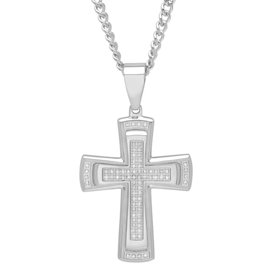 0.38CTW Stainless Steel Stacked Cross