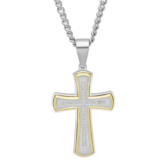 0.17CTW Stainless Steel with Yellow IP Cross