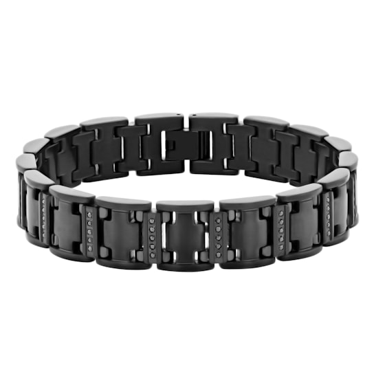 Stainless Steel Black Ion Plated Black Diamond Bracelet .50ctw
