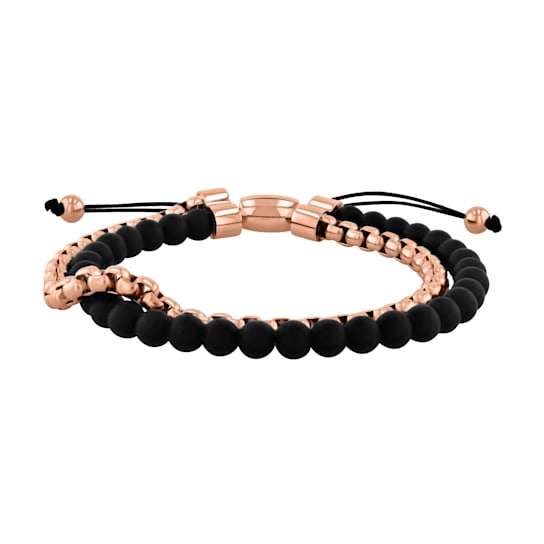 Onyx Bead & Stainless Steel Bolo Bracelet