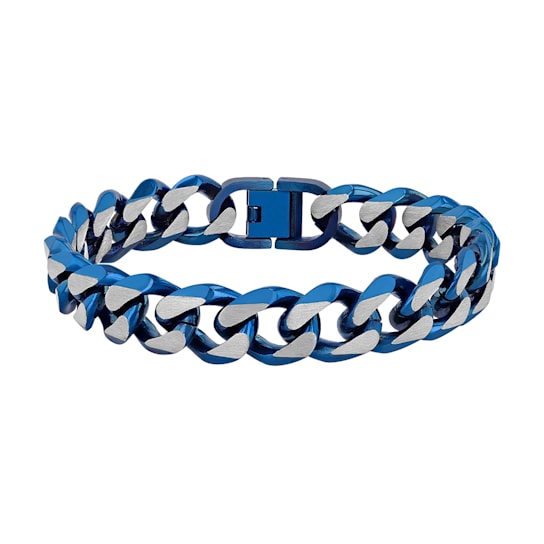 Stainless Steel Blue Two-Tone Ion Plated Curb Link Bracelet
