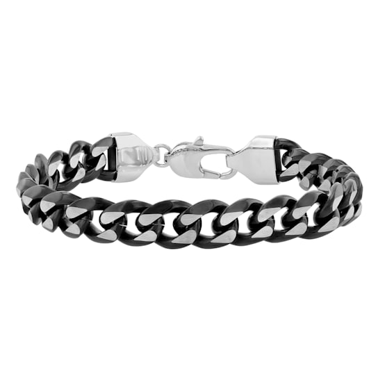 Stainless Steel White & Black Ion Plated Beveled Curb Bracelet