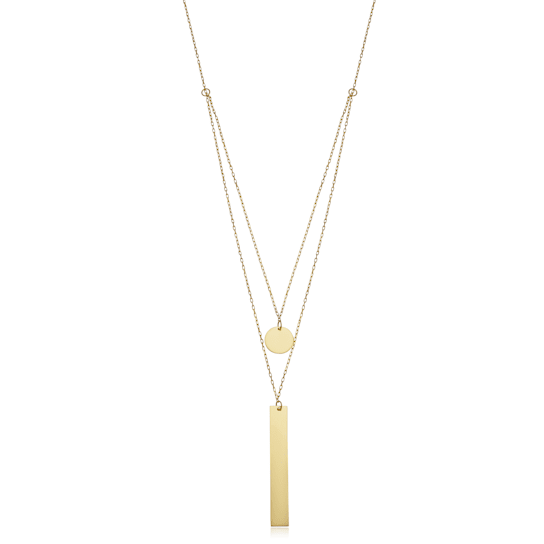 14k Yellow Gold Disc and Bar Layered Necklace (adjustable to 16 or 17 inches)