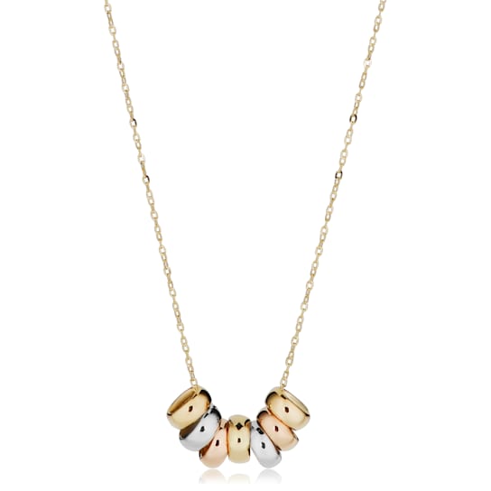 14k Tricolor Gold Seven Lucky Rings Necklace (adjustable to 17 or 18 inches)