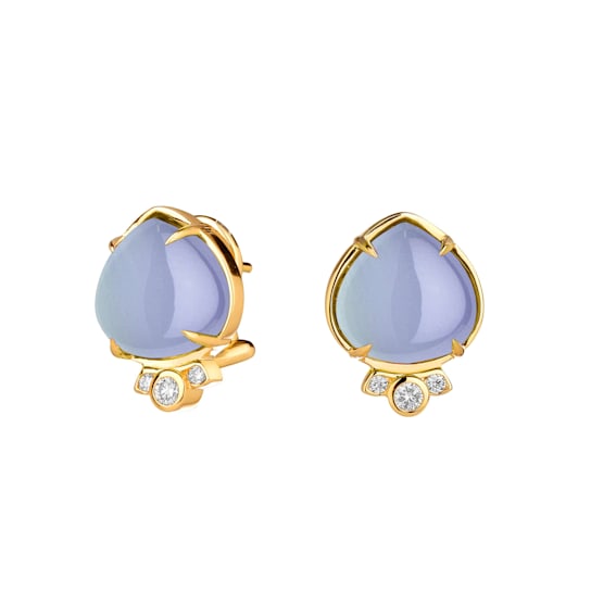 Mogul Flower Bud Chalcedony and Diamond Earrings