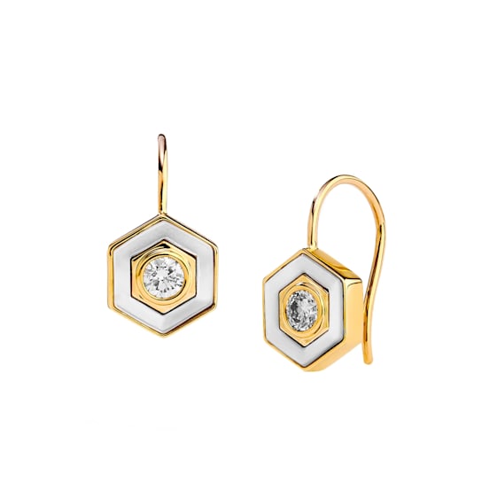 Hex Mother of Pearl and Diamond Earrings
