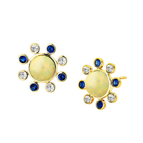 Cosmic Ethiopian Opal, Sapphire and Diamond Studs