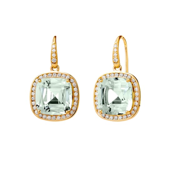 Mogul Cushion Prasiolite and Diamond Earrings