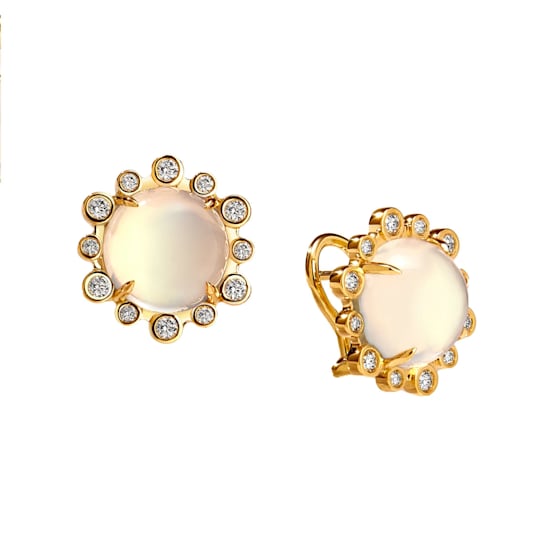 Mogul Gemstone Moonstone and Diamond Hex Earrings