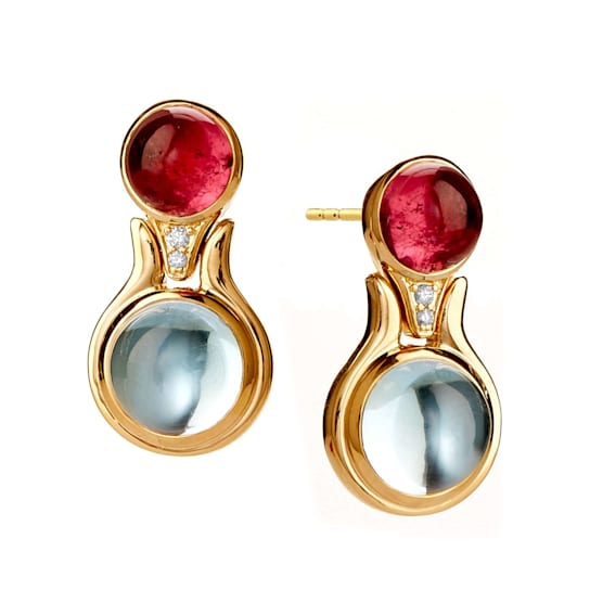 Candy Rubellite, Topaz & Diamond Gemstone Earrings