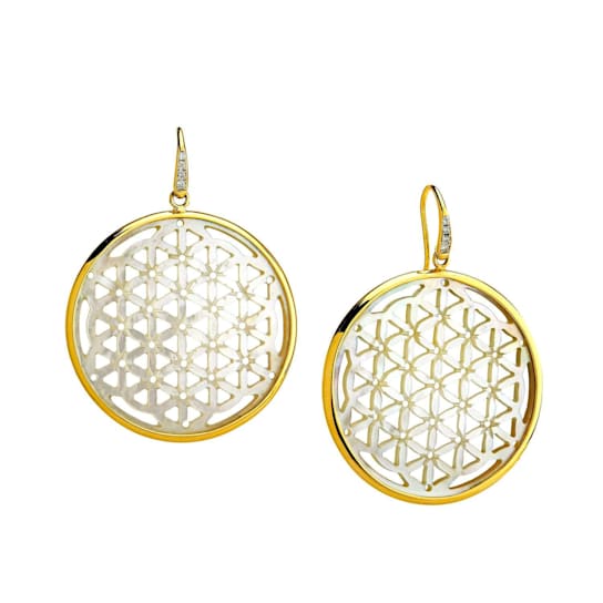 Jardin Mother of Pearl and Diamond Flower of Life Earrings