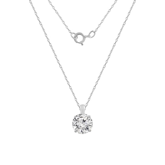 LUXGEM 10K White Gold Round Cut Pendant Necklace | 2 Carat Cubic Zirconia