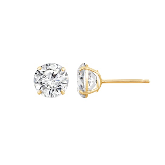 LUXGEM 10K Yellow Gold Round Cut Solitaire Studs | 4 carat Cubic Zirconia