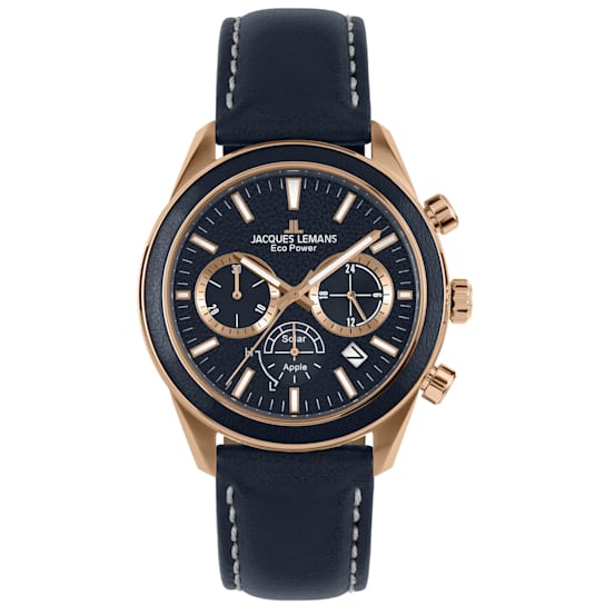 JACQUES LEMANS Eco Power Men's Watch w/Vegan Leather Band and Stainless
Strap Chronograph 1-2115