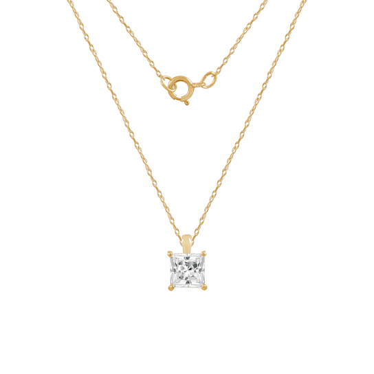 LUXGEM 14K Yellow Gold Princess Cut Pendant Necklace | 1 Carat Cubic Zirconia