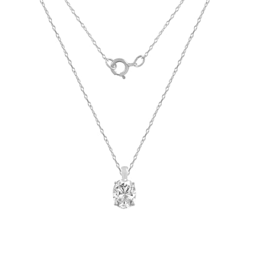 LUXGEM 14K White Gold Oval Cut Pendant Necklace | 2 Carat Cubic Zirconia