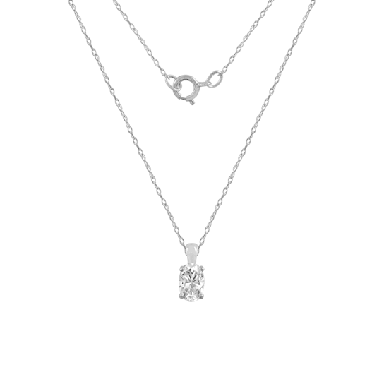 LUXGEM 10K White Gold Oval Cut Pendant Necklace | 0.5 Carat Cubic Zirconia