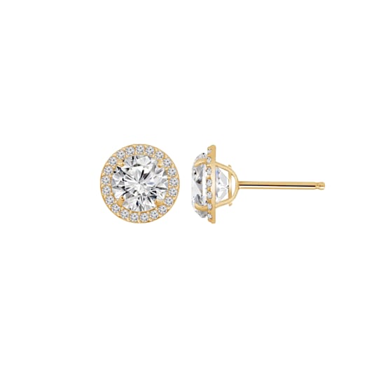 LUXGEM 10K Yellow Gold Round Halo Studs | 2 Carat Cubic Zirconia
