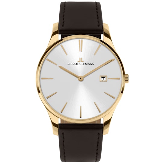 JACQUES LEMANS Classic Women's Watch with Leather Strap, Solid Stainless
Steel IP Gold, 1-2122