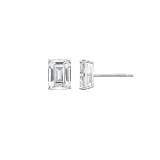 LUXGEM 14K White Gold Emerald Cut Solitaire Studs | 4 carat Cubic Zirconia