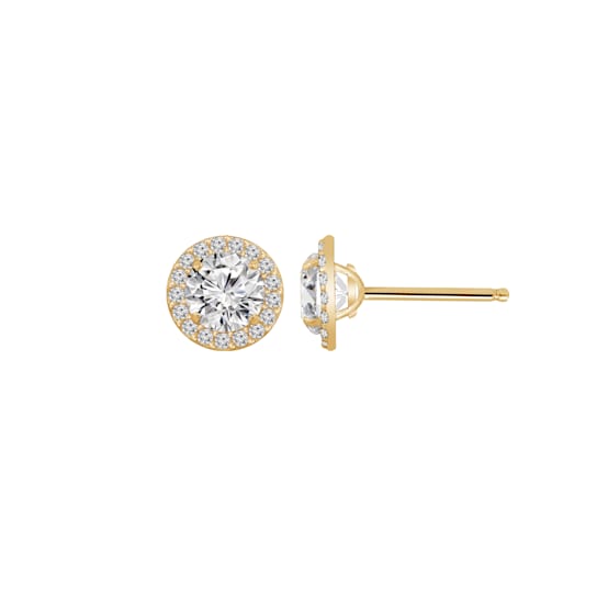 LUXGEM 14K Yellow Gold Round Halo Studs | 1 Carat Cubic Zirconia