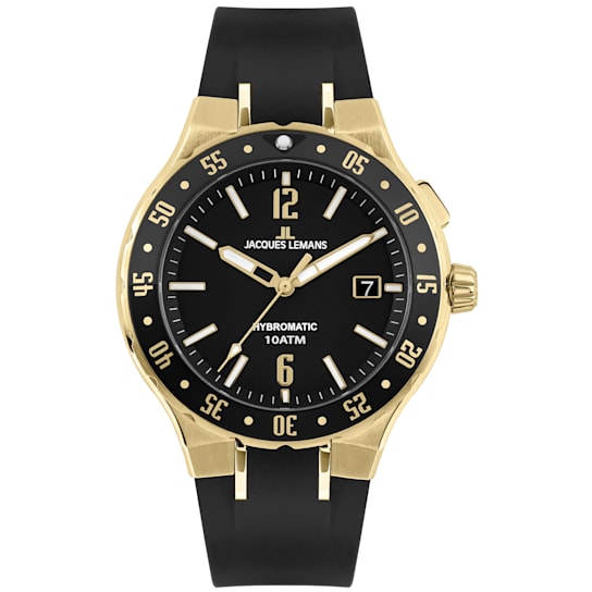 JACQUES LEMANS Hybromatic Men's Watch with Silicone Strap and Solid
Stainless Steel IP-Gold 1-2109