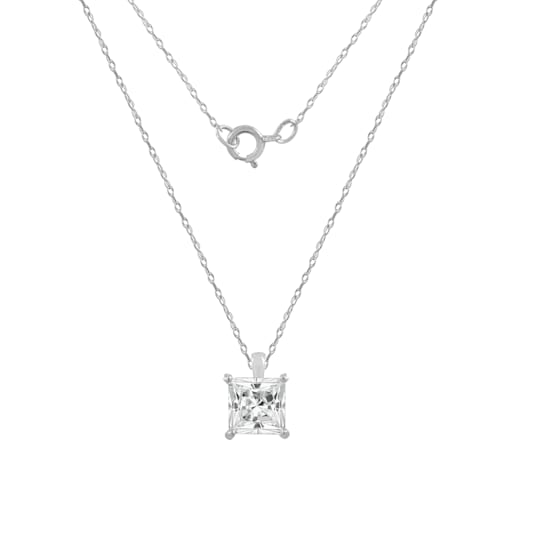 LUXGEM 10K White Gold Princess Cut Pendant Necklace | 3 Carat Cubic Zirconia