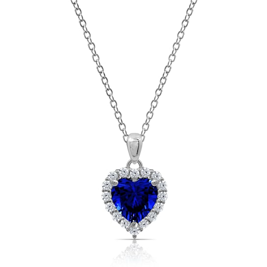 J'ADMIRE Sapphire Simulant Platinum Over Sterling Silver Heart Pendant
with Chain