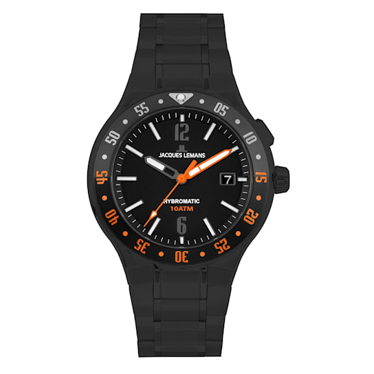 JACQUES LEMANS Hybromatic Men's Watch with Solid Stainless Steel Strap,
IP-Black - Sandblast 1-2109