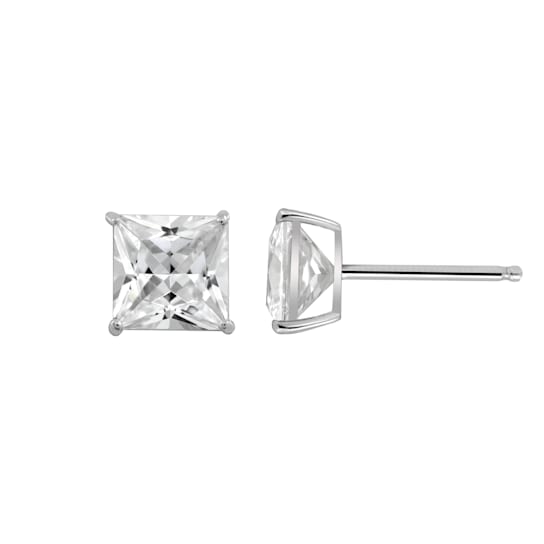LUXGEM 14K White Gold Princess Cut Solitaire Studs | 4 carat Cubic Zirconia