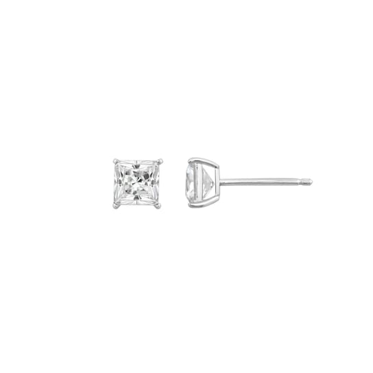 LUXGEM 10K White Gold Princess Cut Solitaire Studs | 1 carat Cubic Zirconia