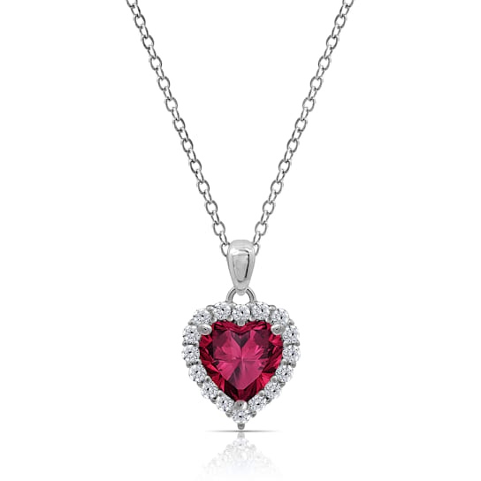 J'ADMIRE Garnet Simulant Platinum Over Sterling Silver Heart Pendant
with Chain