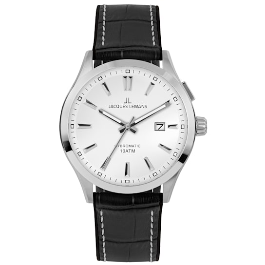 JACQUES LEMANS Hybromatic Men's Watch with Silicone/Leather Strap and
Solid Stainless Steel 1-2130